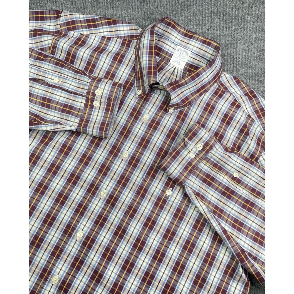BROOKS BROTHERS 346 Slim Fit Shirt Men's XXL Long Sleeve Button Up Logo‎ Plaid